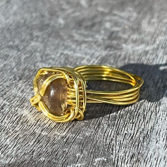 SMOKEY QUARTZ WIREWRAPPED ADJUSTABLE GEMSTONE RING - Picture 3 of 6